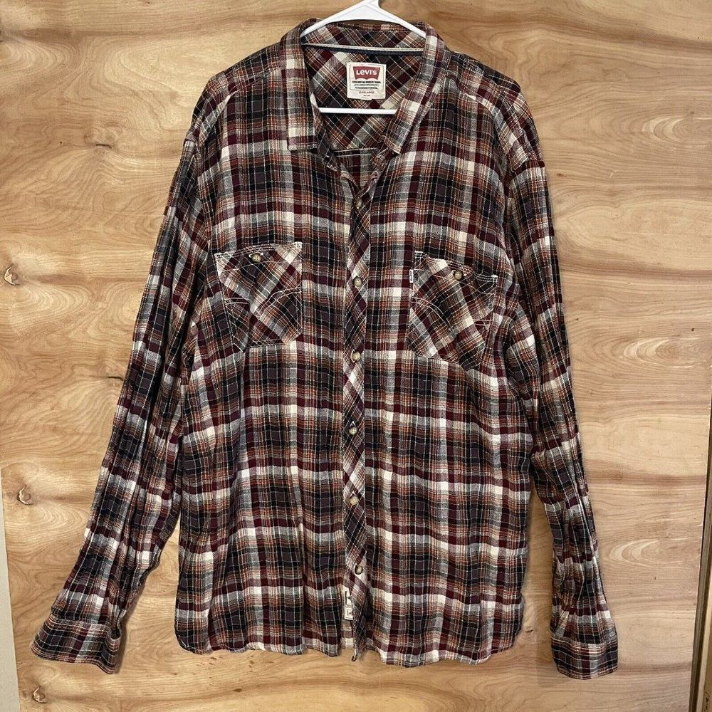 levis mens 3Xl plaid flannel Linen Blend button front shirt Long Sleeve